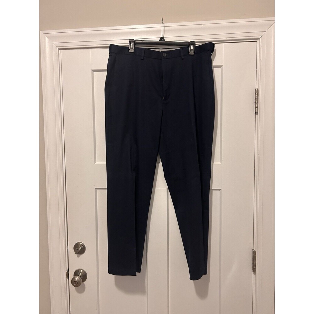 New HAGGAR Navy Blue Cotton  Stretch Waist Straight Fit Dress Pants 38 X 30